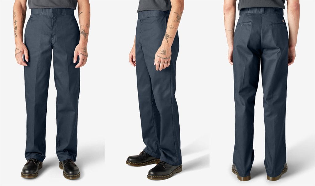 Celana Dickies 874 berwarna Dark Navy, produk legendaris yang ikonik di kalangan skater dan pekerja