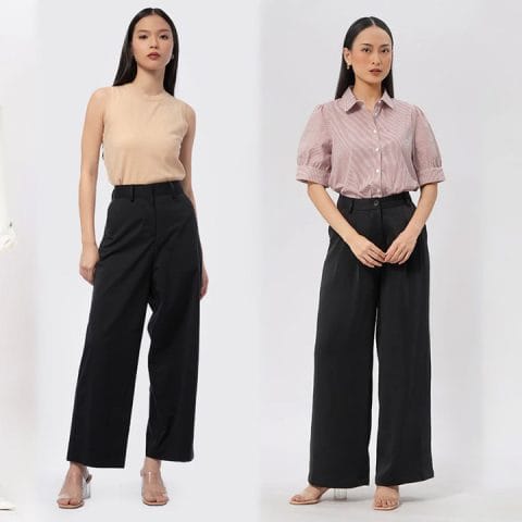Outfit kantor wanita dengan wide leg jeans