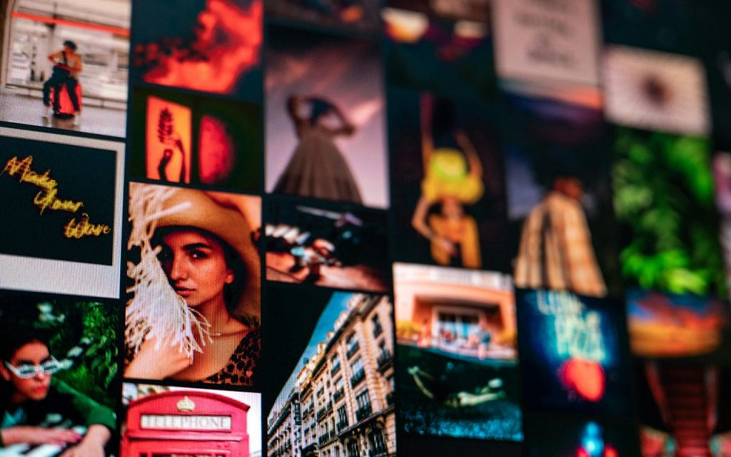 Kolase berbagai jenis fotografi seperti potret, lanskap, arsitektur, dan alam yang menggambarkan keragaman gaya dalam dunia fotografi modern