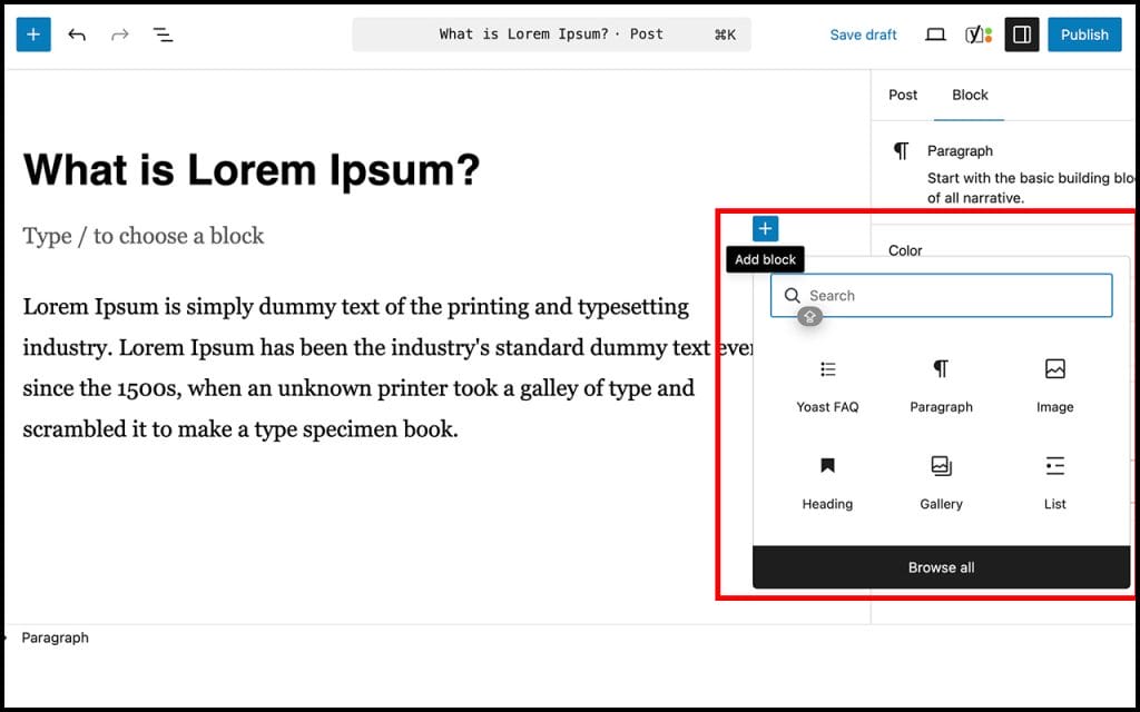 Cuplikan layar block editor WordPress saat digunakan untuk menulis dan menyusun artikel.