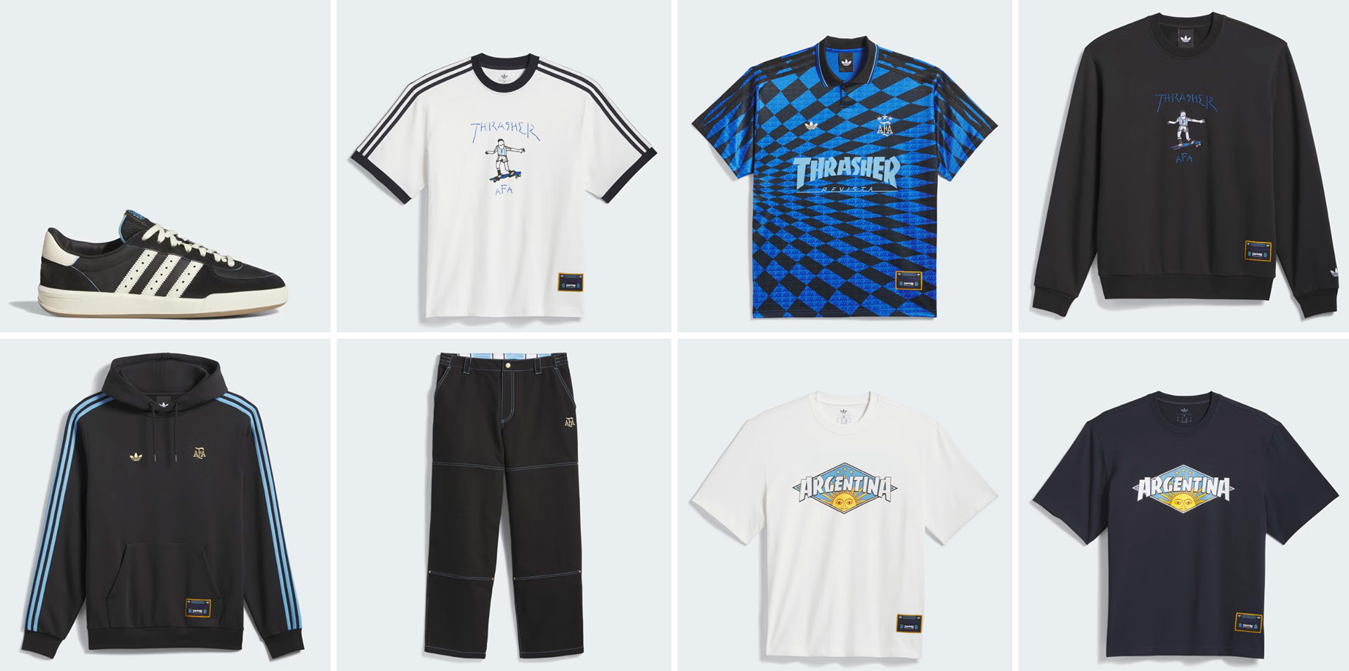 Koleksi Thrasher x adidas Argentina bertema football dan skateboarding