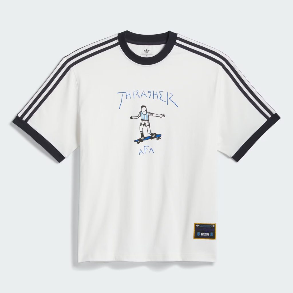 Thrasher X Argentina Gonz Ringer T-Shirt warna Core White hasil kolaborasi adidas dan Thrasher