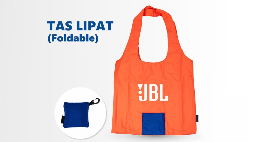 Tas lipat custom Jakarta berbahan parasut dengan logo perusahaan untuk media promosi dan branding bisnis
