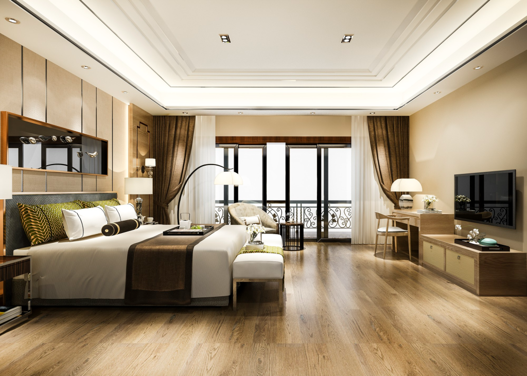Kamar hotel yang dapat dipantau menggunakan kamera CCTV dengan fitur zoom detail untuk meningkatkan keamanan hotel.
