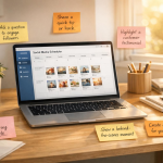 Social media strategy planning on a laptop with content ideas